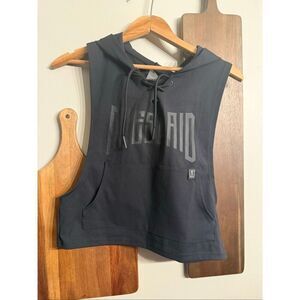 1st Phorm Black Duespaid Lace-up Neck Cutoff Sleeveless Crop Hoodie Tank Small